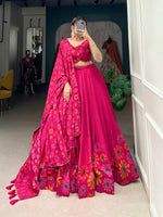 Thumbnail for Malishka Womens Pink Dola Silk With Foil Print Lehenga Choli Set