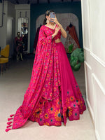 Thumbnail for Malishka Womens Pink Dola Silk With Foil Print Lehenga Choli Set