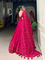 Thumbnail for Malishka Womens Pink Dola Silk With Foil Print Lehenga Choli Set
