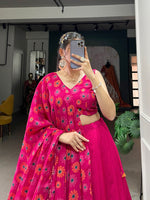 Thumbnail for Malishka Womens Pink Dola Silk With Foil Print Lehenga Choli Set