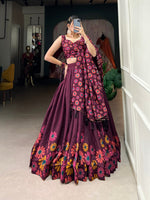 Thumbnail for Malishka Womens Wine Dola Silk With Foil Print Lehenga Choli Set