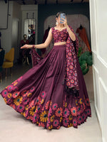 Thumbnail for Malishka Womens Wine Dola Silk With Foil Print Lehenga Choli Set