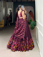 Thumbnail for Malishka Womens Wine Dola Silk With Foil Print Lehenga Choli Set