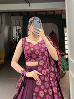 Thumbnail for Malishka Womens Wine Dola Silk With Foil Print Lehenga Choli Set