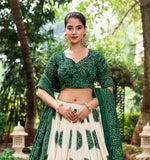 Thumbnail for Malishka Womens Green Dola Silk With Foil Print Lehenga Choli Set