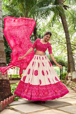 Thumbnail for Malishka Womens Pink Dola Silk With Foil Print Lehenga Choli Set