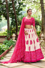 Thumbnail for Malishka Womens Pink Dola Silk With Foil Print Lehenga Choli Set