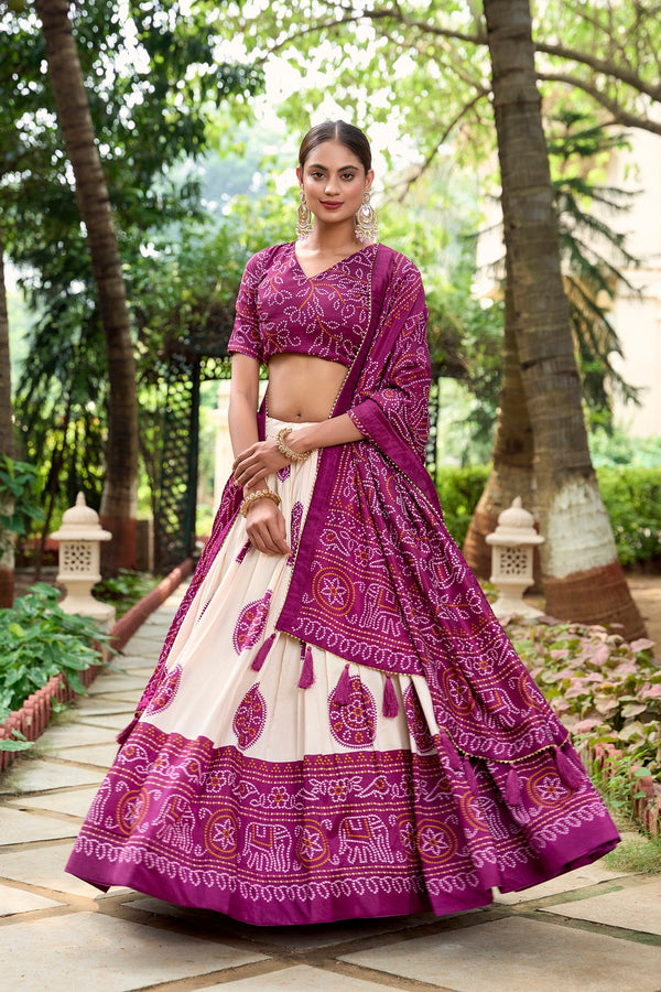 Malishka Womens Wine Dola Silk With Foil Print Lehenga Choli Set
