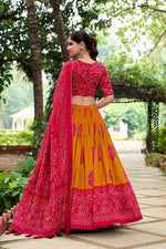 Thumbnail for Malishka Womens Yellow Dola Silk With Foil Print Lehenga Choli Set