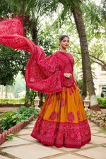 Thumbnail for Malishka Womens Yellow Dola Silk With Foil Print Lehenga Choli Set