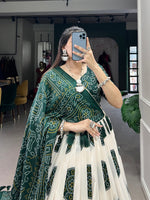 Thumbnail for Malishka Womens Green Dola Silk With Foil Print Lehenga Choli Set