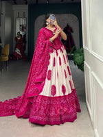Thumbnail for Malishka Womens Pink Dola Silk With Foil Print Lehenga Choli Set