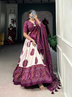 Thumbnail for Malishka Womens Wine Dola Silk With Foil Print Lehenga Choli Set