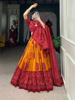 Thumbnail for Malishka Womens Yellow Dola Silk With Foil Print Lehenga Choli Set