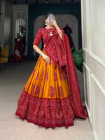 Thumbnail for Malishka Womens Yellow Dola Silk With Foil Print Lehenga Choli Set