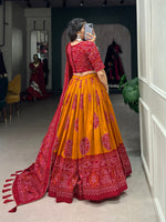 Thumbnail for Malishka Womens Yellow Dola Silk With Foil Print Lehenga Choli Set