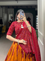 Thumbnail for Malishka Womens Yellow Dola Silk With Foil Print Lehenga Choli Set