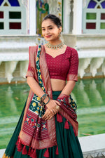 Thumbnail for Malishka Womens Green Dola Silk With Foil Print Lehenga Choli Set