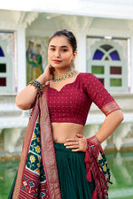 Thumbnail for Malishka Womens Green Dola Silk With Foil Print Lehenga Choli Set