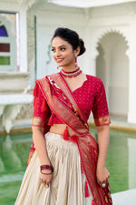 Thumbnail for Malishka Womens White Dola Silk With Foil Print Lehenga Choli Set