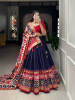 Thumbnail for Malishka Womens Blue Dola Silk With Foil Print Lehenga Choli Set