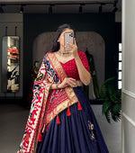 Thumbnail for Malishka Womens Blue Dola Silk With Foil Print Lehenga Choli Set