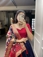 Thumbnail for Malishka Womens Blue Dola Silk With Foil Print Lehenga Choli Set