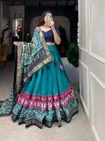 Thumbnail for Malishka Womens Teal Dola Silk With Foil Print Lehenga Choli Set