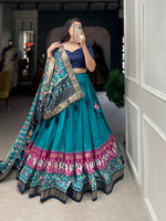 Thumbnail for Malishka Womens Teal Dola Silk With Foil Print Lehenga Choli Set