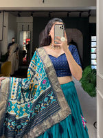 Thumbnail for Malishka Womens Teal Dola Silk With Foil Print Lehenga Choli Set