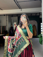 Thumbnail for Malishka Womens Maroon Dola Silk With Foil Print Lehenga Choli Set