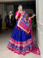 Thumbnail for Malishka Womens Royal Blue Dola Silk With Foil Print Lehenga Choli Set
