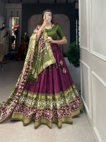 Thumbnail for Malishka Womens Wine Dola Silk With Foil Print Lehenga Choli Set