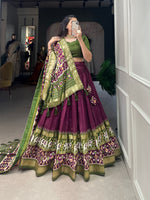 Thumbnail for Malishka Womens Wine Dola Silk With Foil Print Lehenga Choli Set