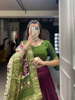 Thumbnail for Malishka Womens Wine Dola Silk With Foil Print Lehenga Choli Set