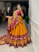 Thumbnail for Malishka Womens Yellow Dola Silk With Foil Print Lehenga Choli Set
