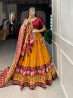 Thumbnail for Malishka Womens Yellow Dola Silk With Foil Print Lehenga Choli Set