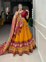 Thumbnail for Malishka Womens Yellow Dola Silk With Foil Print Lehenga Choli Set