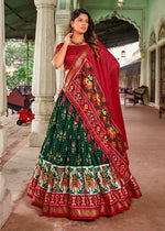 Thumbnail for Malishka Womens Green Dola Silk With Foil Print Lehenga Choli Set