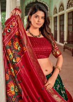 Thumbnail for Malishka Womens Green Dola Silk With Foil Print Lehenga Choli Set