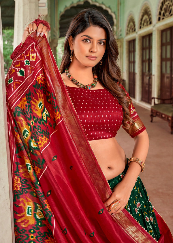 Malishka Womens Green Dola Silk With Foil Print Lehenga Choli Set