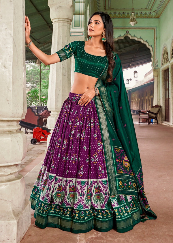 Malishka Womens Purple Dola Silk With Foil Print Lehenga Choli Set