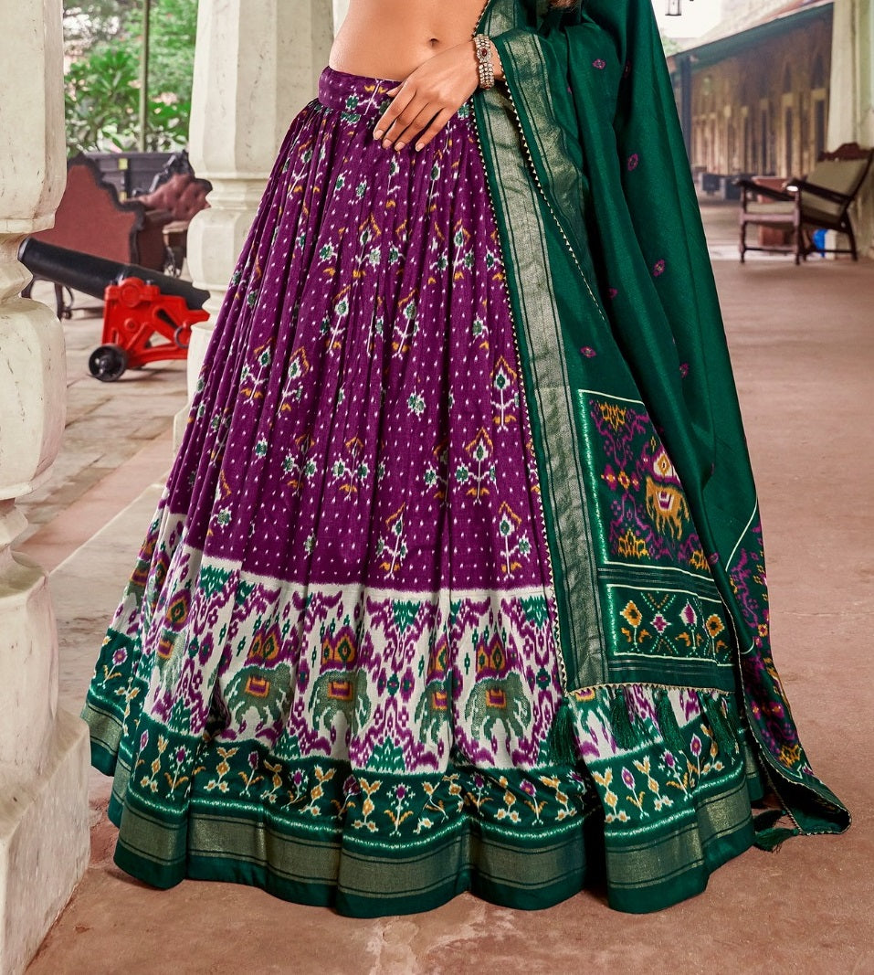 Malishka Womens Purple Dola Silk With Foil Print Lehenga Choli Set