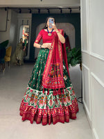 Thumbnail for Malishka Womens Green Dola Silk With Foil Print Lehenga Choli Set