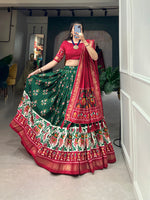 Thumbnail for Malishka Womens Green Dola Silk With Foil Print Lehenga Choli Set