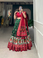 Thumbnail for Malishka Womens Green Dola Silk With Foil Print Lehenga Choli Set