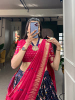 Thumbnail for Malishka Womens Navy Blue Dola Silk With Foil Print Lehenga Choli Set