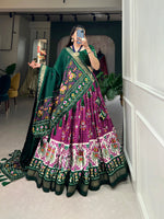 Thumbnail for Malishka Womens Purple Dola Silk With Foil Print Lehenga Choli Set