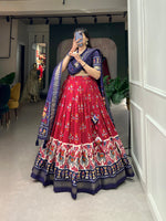 Thumbnail for Malishka Womens Red Dola Silk With Foil Print Lehenga Choli Set