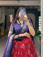 Thumbnail for Malishka Womens Red Dola Silk With Foil Print Lehenga Choli Set